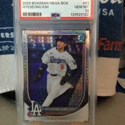 Los Angeles Dodgers Hyeseong Kim 2025 Bowman Mega Box #91 Mojo Refractor Rookie Card Gen Mint 10