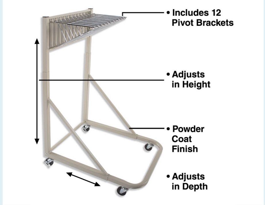 Brookside Design MRWH heavy duty mobile blueprint storage rack with 12 pivot brackets