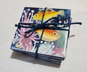 Tile Coaster Set Jeffrey Court Fish n Anenome