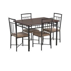 Mainstays Louise Traditional 5-Piece Wood & Metal Dining Set, Deep Walnut