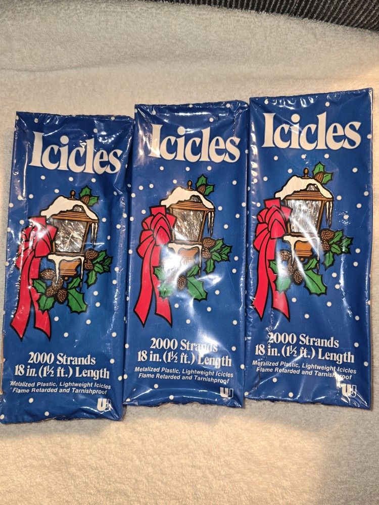 Icicles Retro Christmas Tree Decor x Three (3) Boxes 2000 Strands Per Box 18 In Length