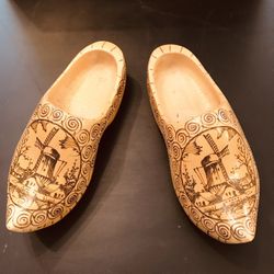Vintage Dutch Wooden Clogs Holland Wooden Shoes , Windmill
