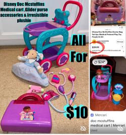 $10 For All Disney Mcstuffins Medical Cart,Glider purse 👛 with 6 medical accessories & plushie