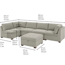 Thomasville Tisdale Modular Sectional 6-piece Beige with Storage Ottoman