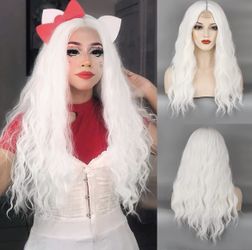 White Wigs For Women Long White Curly Wavy Wig 24 Inch Heat Resistant Synthetic Party Costume Cosplay Wig For Girls Wear Colorful Wigs
