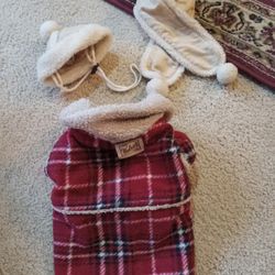 ADORABLE DOG COAT & HAT/ SCARF - Size Medium
