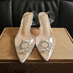 NIB❗️Wetkiss Silver Bridal Heels, Sparkly Rhinestone Heels, Closed Toe Size 8