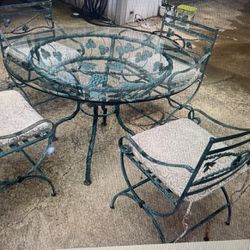 Wrought Iron Dining Table Glass Top Patio 5-pc Set
