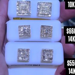 14K Diamond Baguette Screw Back Earring 