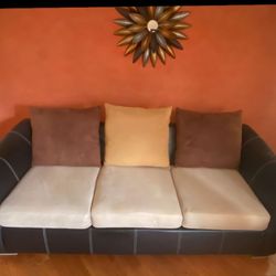 2 Piece Suede & leather sofa beautiful contemporary color Raymour and Flanigan