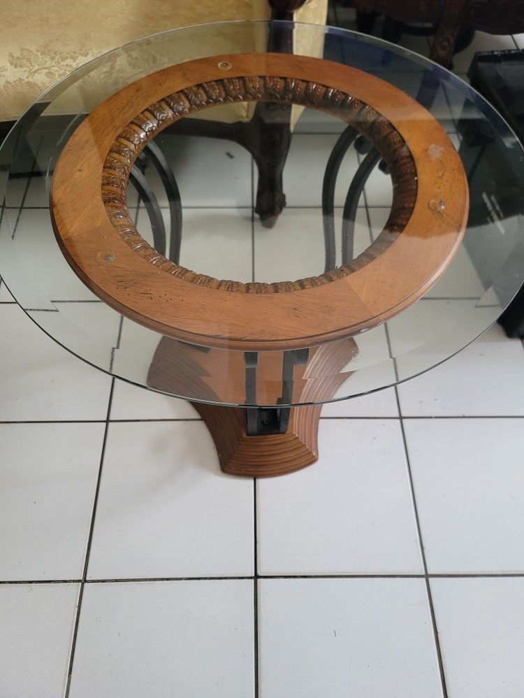Top Glass Wood Table