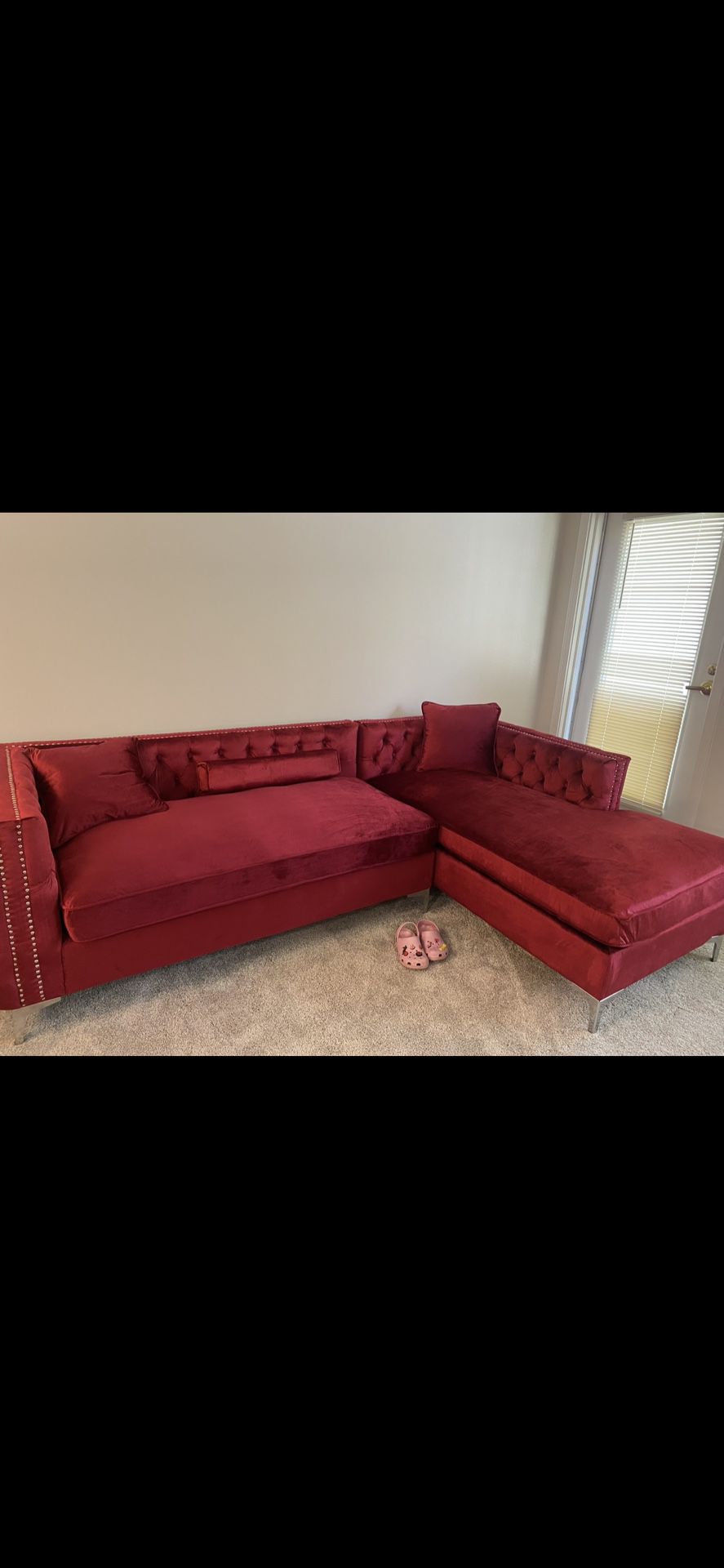Red Velvet Sectional Couch 