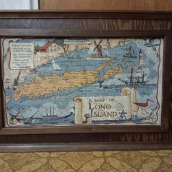Long Island New York Vintage Map 0n Canvas Framed