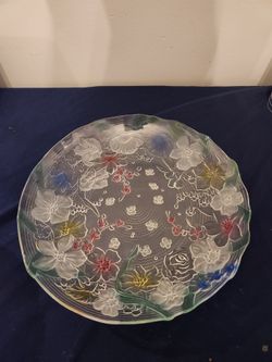 Vintage Floral Painted Glass Decorative Plate