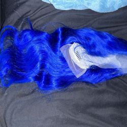 100% Human Hair 24 Inch Body Wave Blue Wig 