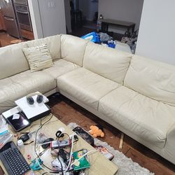 Large L Shape Off White LeatherCouch