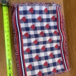 $Set of 4 denim blue, dark blue, and red heart placemats Super cute for a picnic table! Still have a sticker on them New Easy contactless pick up n