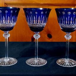 Set of 3 Vintage Bohemian NOBLE EXCELLENCE Ruby Red Cut-to-Clear Crystal Wine Glasses