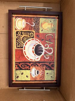 Wood And Tile Coffee Tray