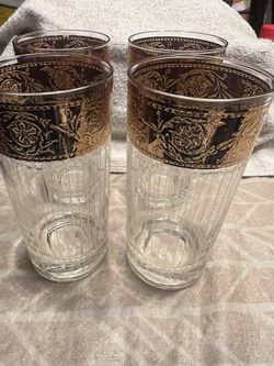 (4) Vintage 22 K Gold Culver Tyrol Highball Glasses Like New