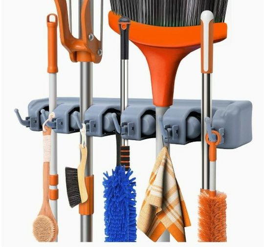 New Mop Broom Holder Wall Mounted Hanging Utility Tool Organizer and Storage Rack, $18 Or Best Offer