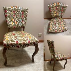 Vintage Wood Chair Upholstered With Beautiful Floral Fabric