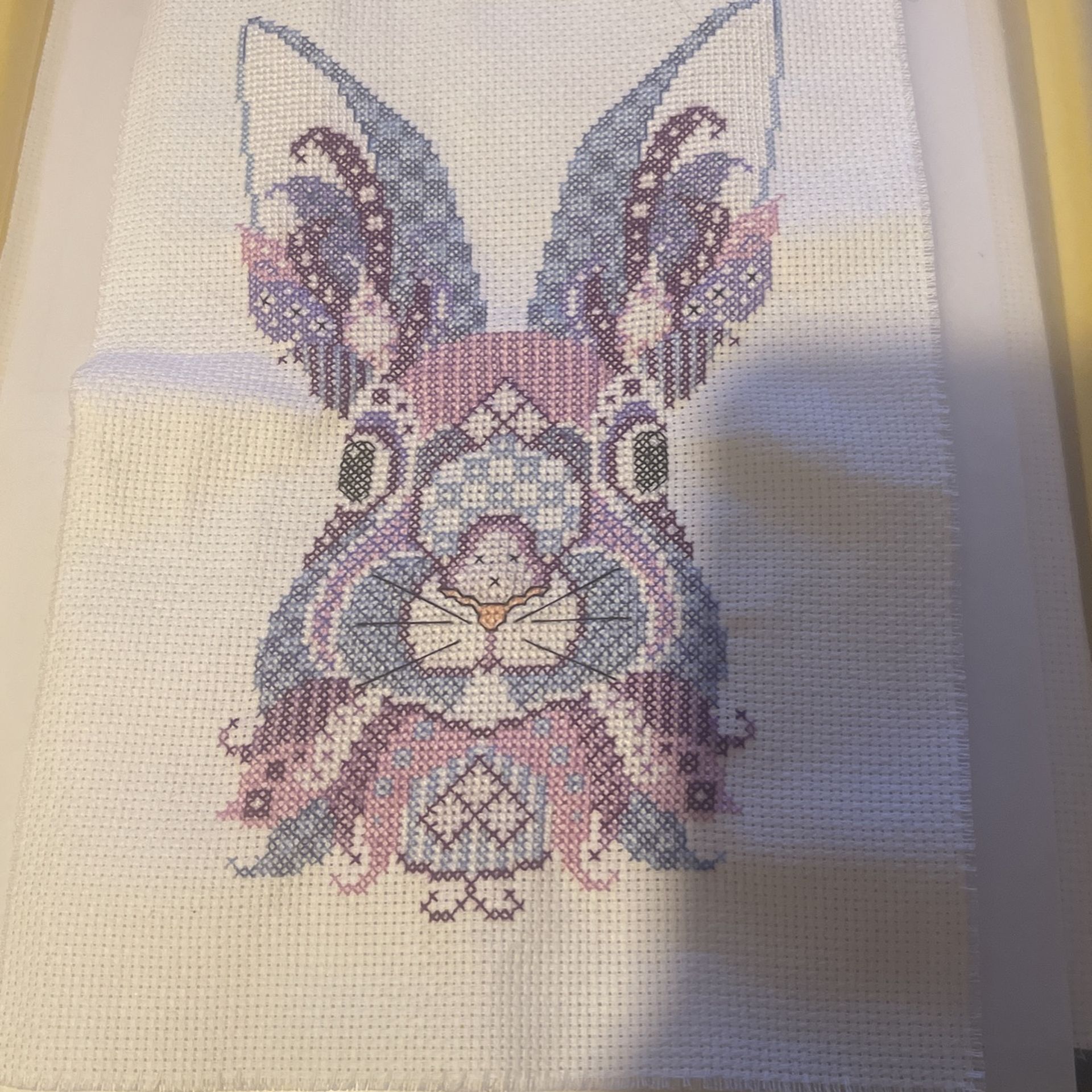 Cross Stitch Rabbit Wall Art (hand made )