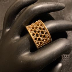 Goldtone Wide Ring/Band With Rhinestones,size 8