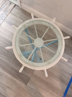 Nautical Ship Wheel Side Table with Glass Top – $50