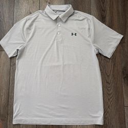 Mens UNDER ARMOUR HEATGEAR POLO SHIRT/ GOLF Gray Stripe Size Large