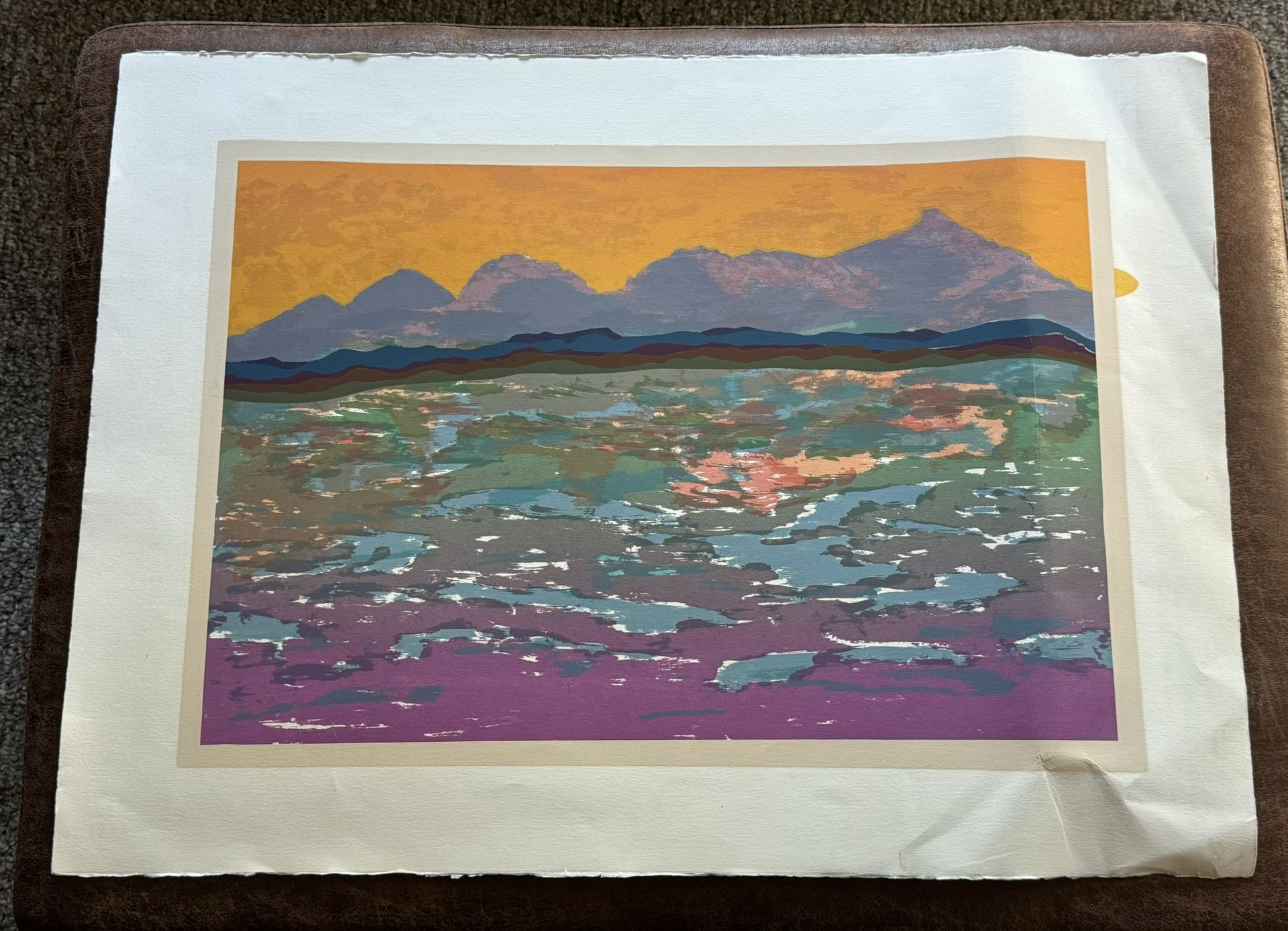 ELEANOR PHILLIPS Listed c1980 Serigraph Sunset Mountainscape