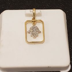 10kt Gold Diamond Humsa Hand Pendant 