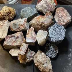 60 Lbs Lapidary Rough Rock Collection Laguna Lace, Crazy Lace, Tube Agate, Snowflake Obsidian 