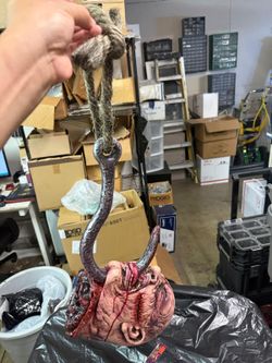 Gory Hanging Severed Head on Meat Hook Halloween Prop (Shipping Available)