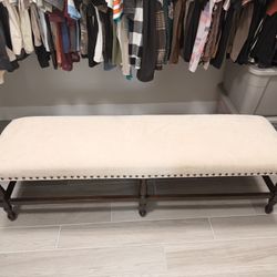 Z Gallerie Suede Creme Colored  Espresso Dining Bench