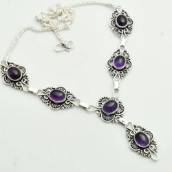 New 925 Sterling Silver Amethyst Gemstone Necklace 