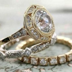 Dazzling  3 PC Created Sapphire Engagement Wedding Rings.  Sizes 5 or 6 See My Other 800 Items *