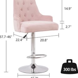 Tufted Velvet Bar Stool Chair with Studs Adjustable Height And Footrest 