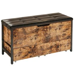 Storage Bench, Wooden Box with Flip Top Storage Chest and Drawers for Bedroom/Living Room/Entryway,