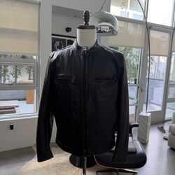 Banana Republic Leather Jacket Size M Mens Black Racer Biker Moto Vintage