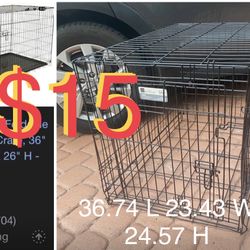 $15 Doble  Door Foldable Dog Cage Medium size 36.74 L 23.43 w 24.57 H . in good condition. no tray