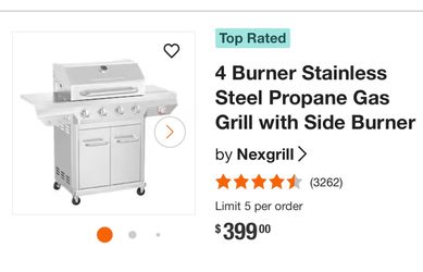 Nexgrill - 4 Burner Stainless Steel Propane Gas Grill with Side Burner
