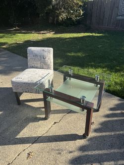 Living room chair + glass coffee table set.