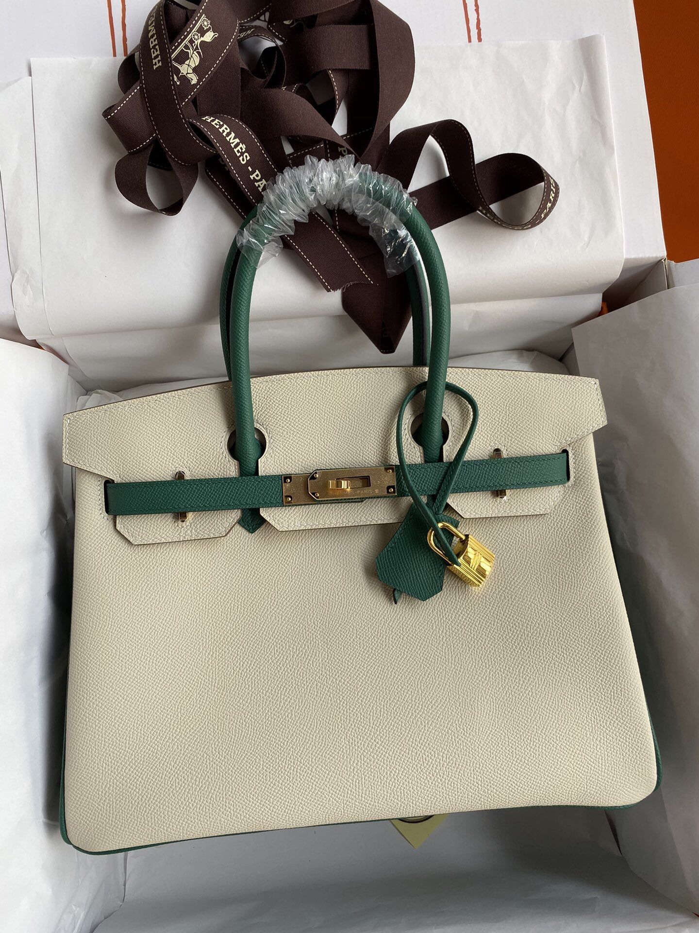 Hermes Litchi Pattern Tote Bag with Lock Buckle - Handheld & Shoulder - 25cm
