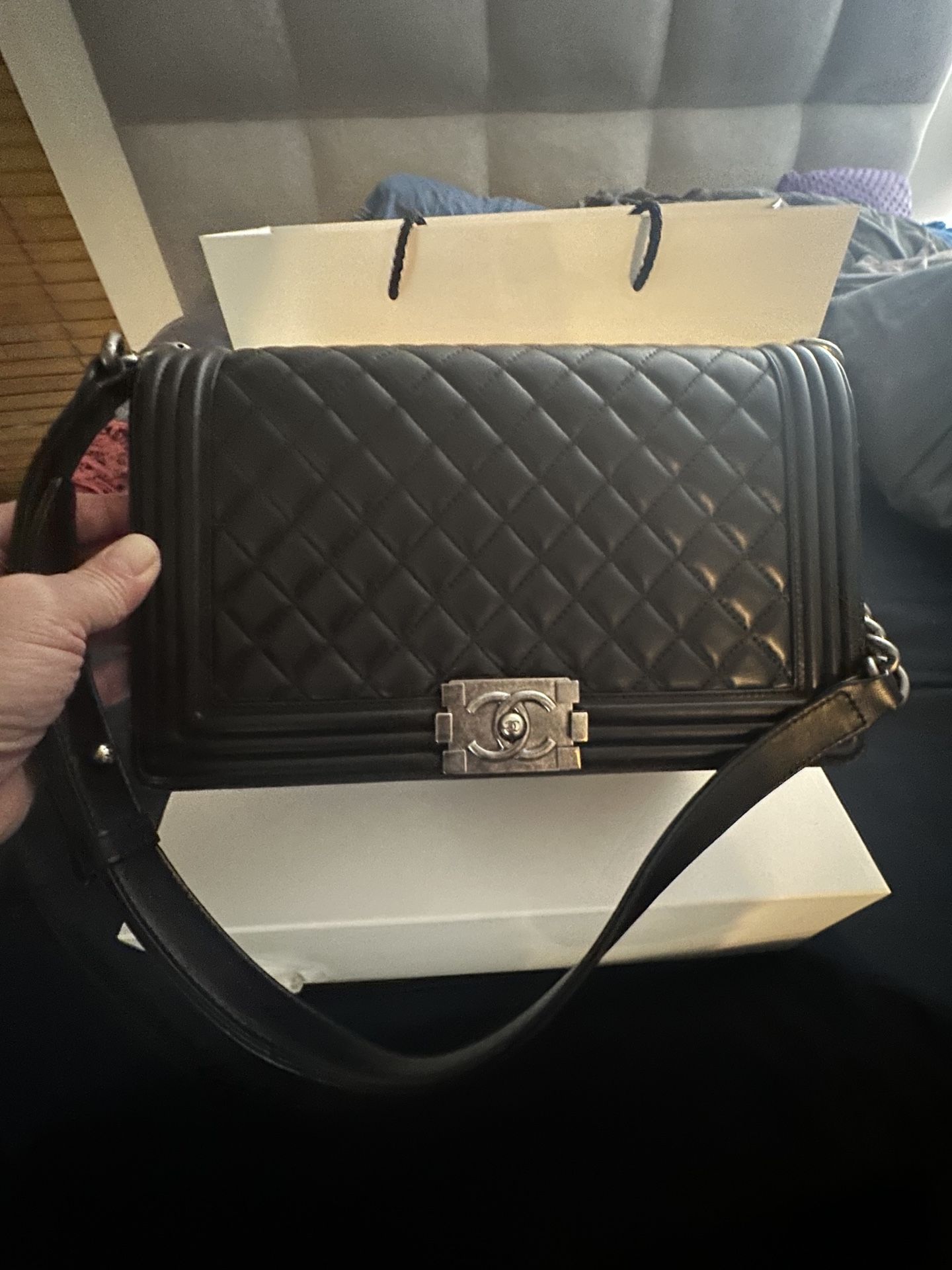 Authentic Black Chanel Boy Bag Size Medium 