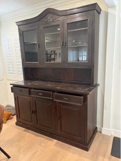 Dark wood china wood hutch cabinet buffet