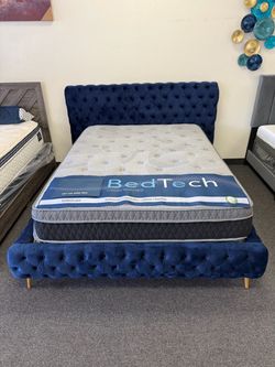 Queen royal blue bed frame tufted