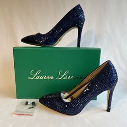 Lauren Lorraine Dazzle Shoes Womens Size 8 Navy Heels Pumps Rhinestone New