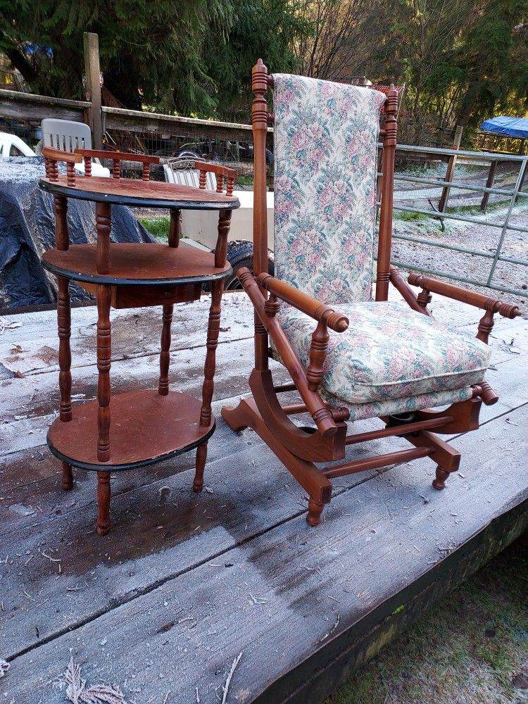 Antique Narrow Rocking Chair And Table