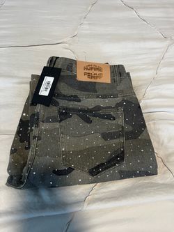 Homme Femme Camo Rhinestone Jeans